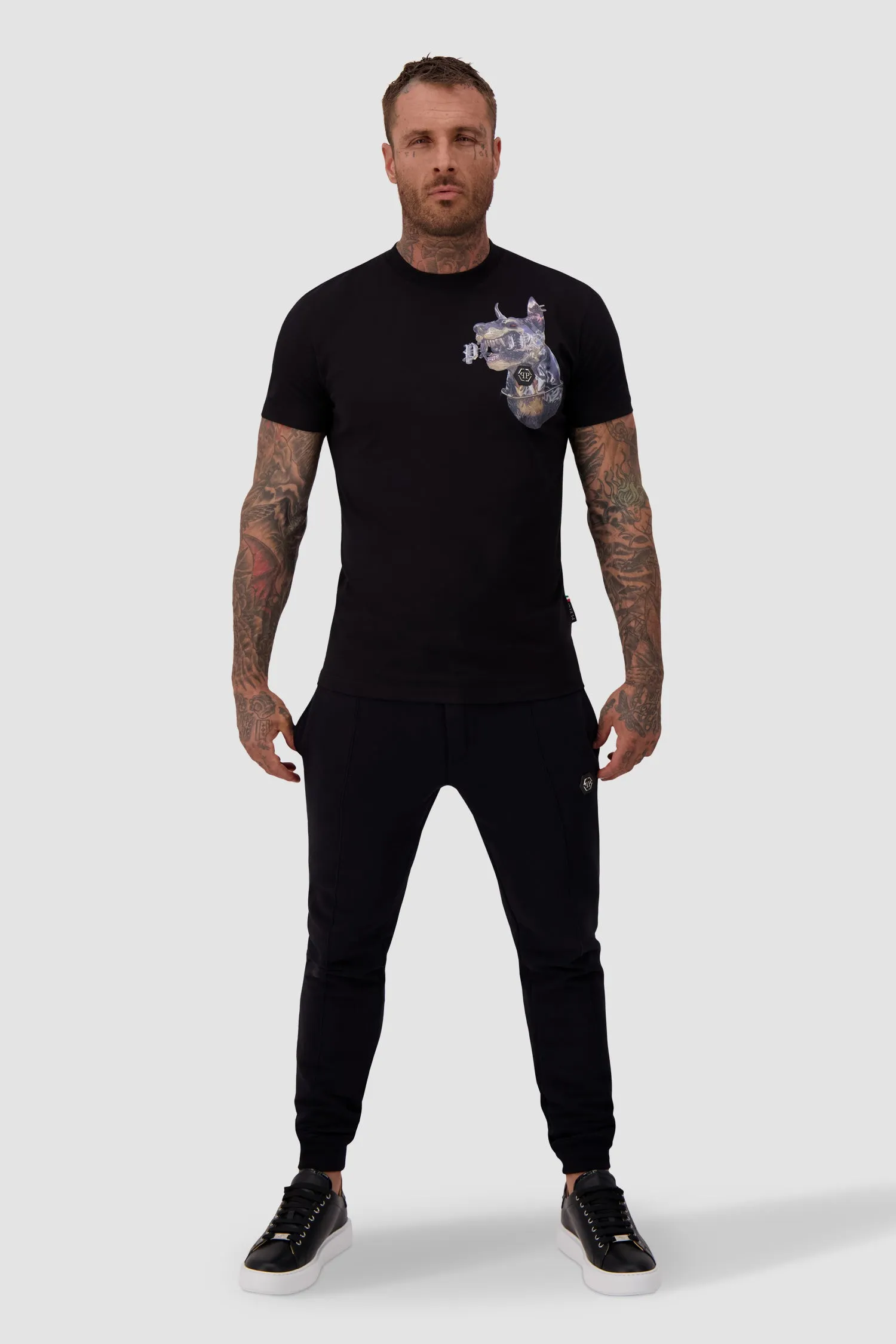 Philipp Plein Black Round Neck SS Dog T-Shirt