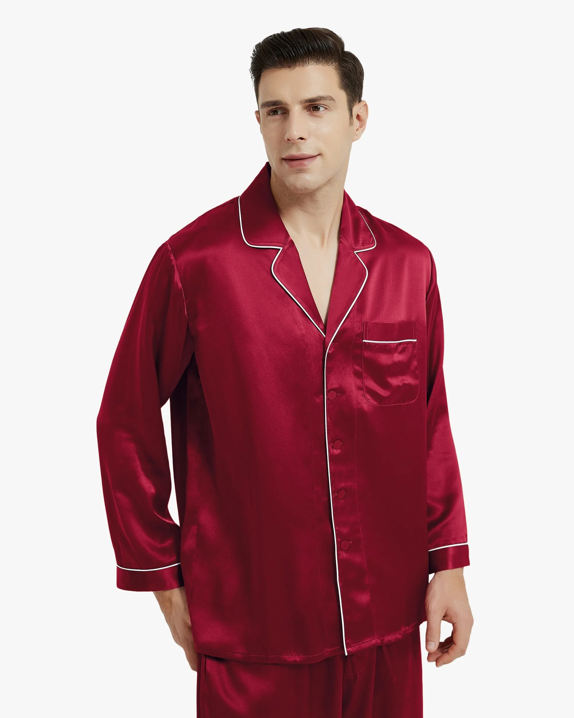 Piped Silk Pajamas - For Men