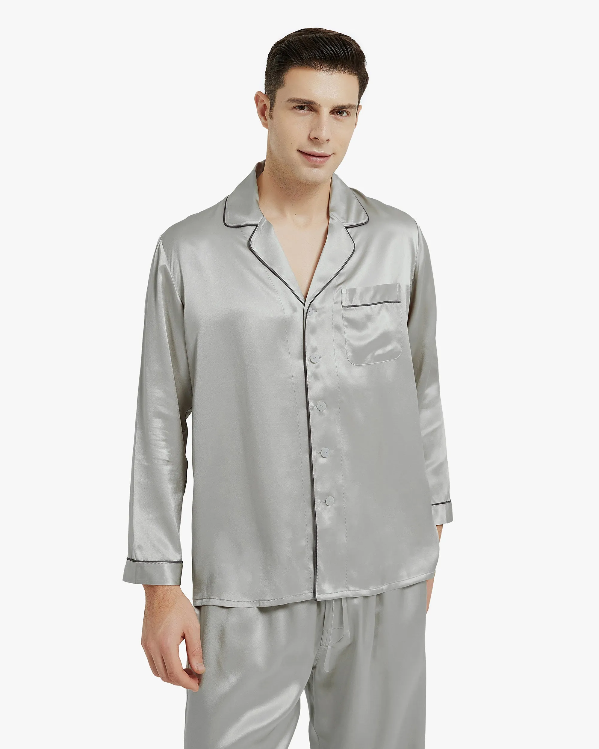 Piped Silk Pajamas - For Men