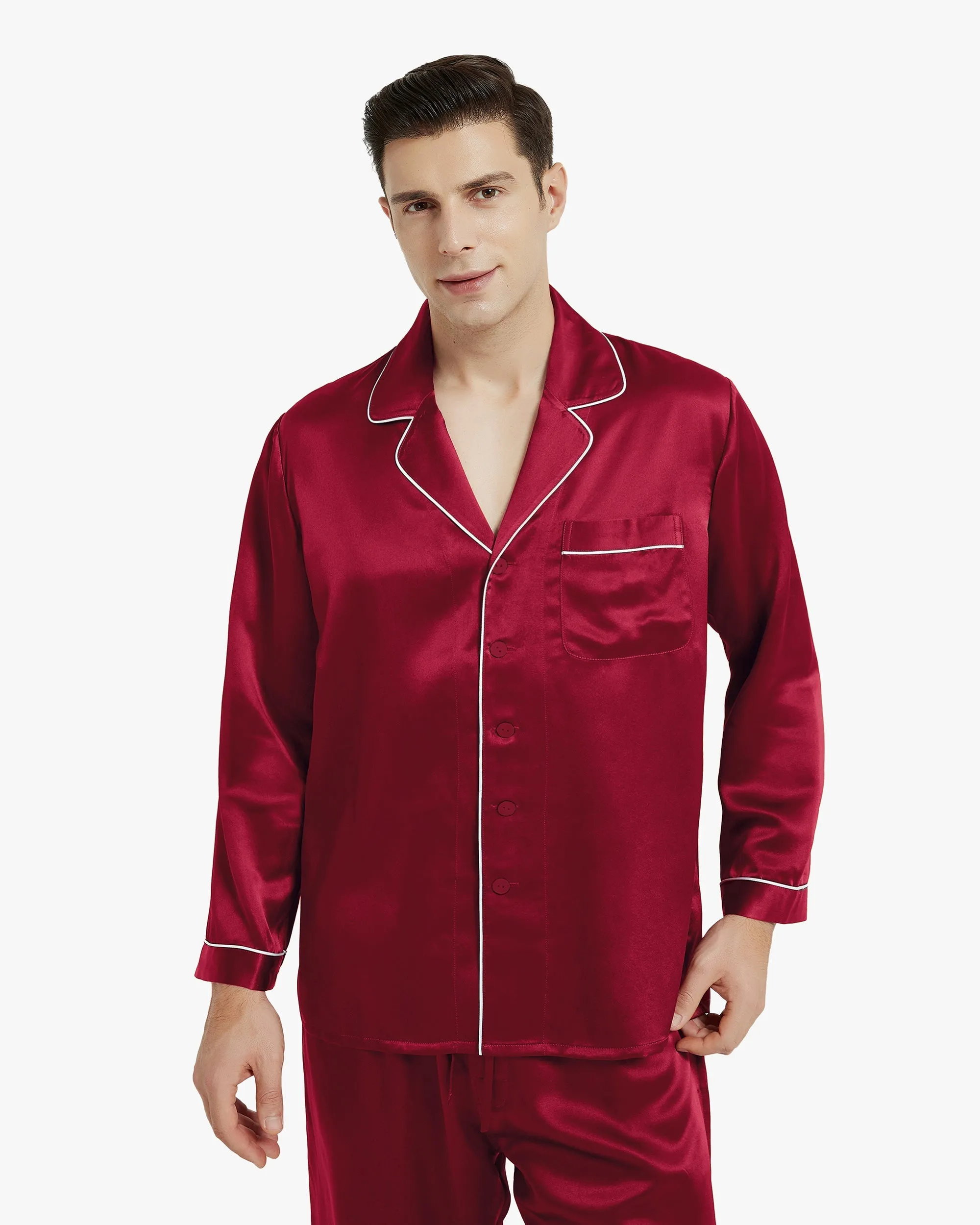 Piped Silk Pajamas - For Men