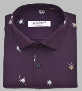 Punekar Cotton Printed Purple Color Pure Cotton Handmade Shirt For Men's.