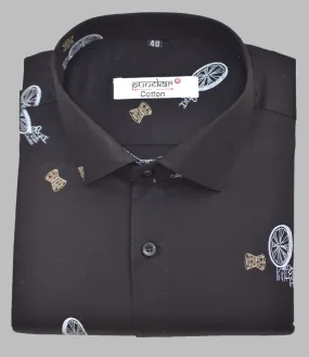 Punekar Cotton Printed Solid Black Color Pure Cotton Handmade Shirt For Men's.