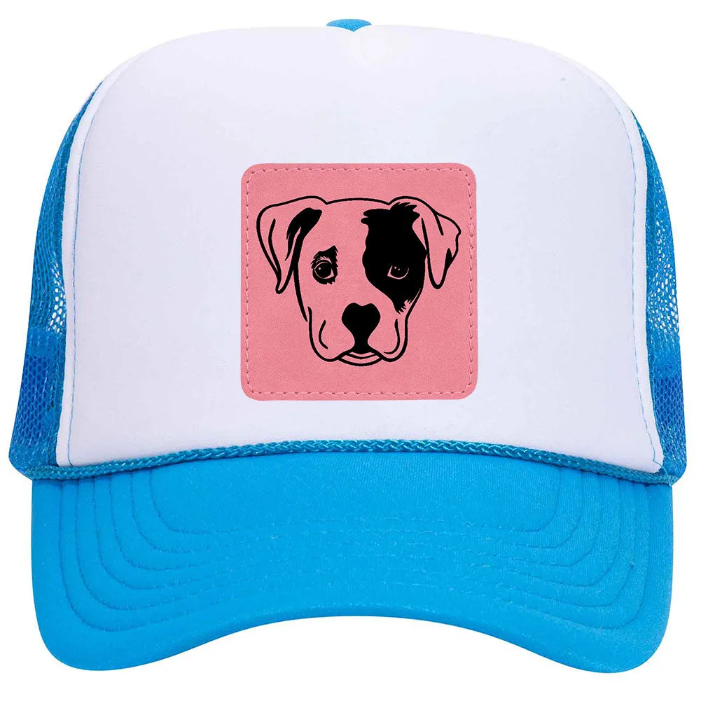 Puppy Dog Leatherette Neon 5 Panel High Crown Foam Mesh Back Trucker Hat - For Men and Women