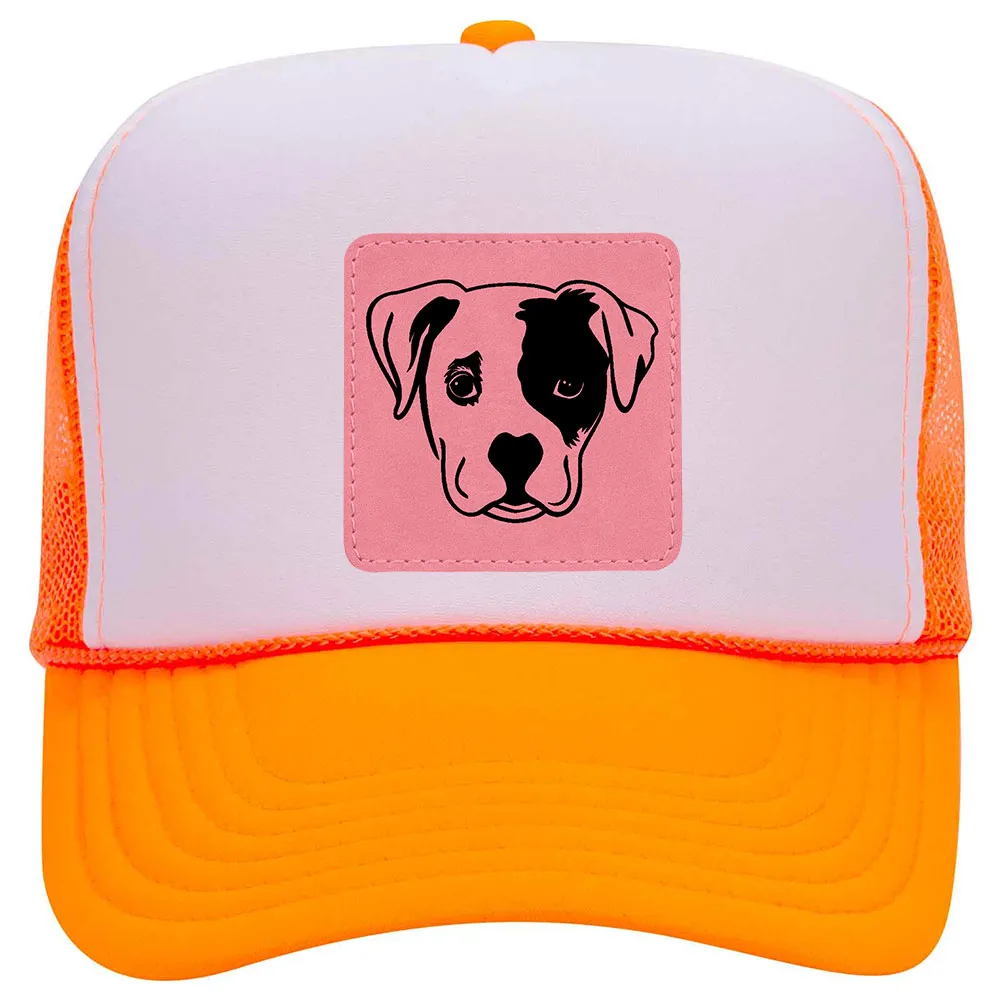 Puppy Dog Leatherette Neon 5 Panel High Crown Foam Mesh Back Trucker Hat - For Men and Women