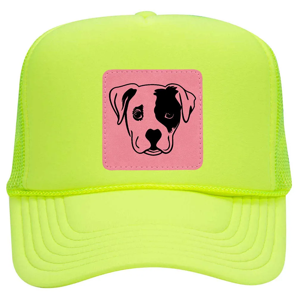 Puppy Dog Leatherette Neon 5 Panel High Crown Foam Mesh Back Trucker Hat - For Men and Women