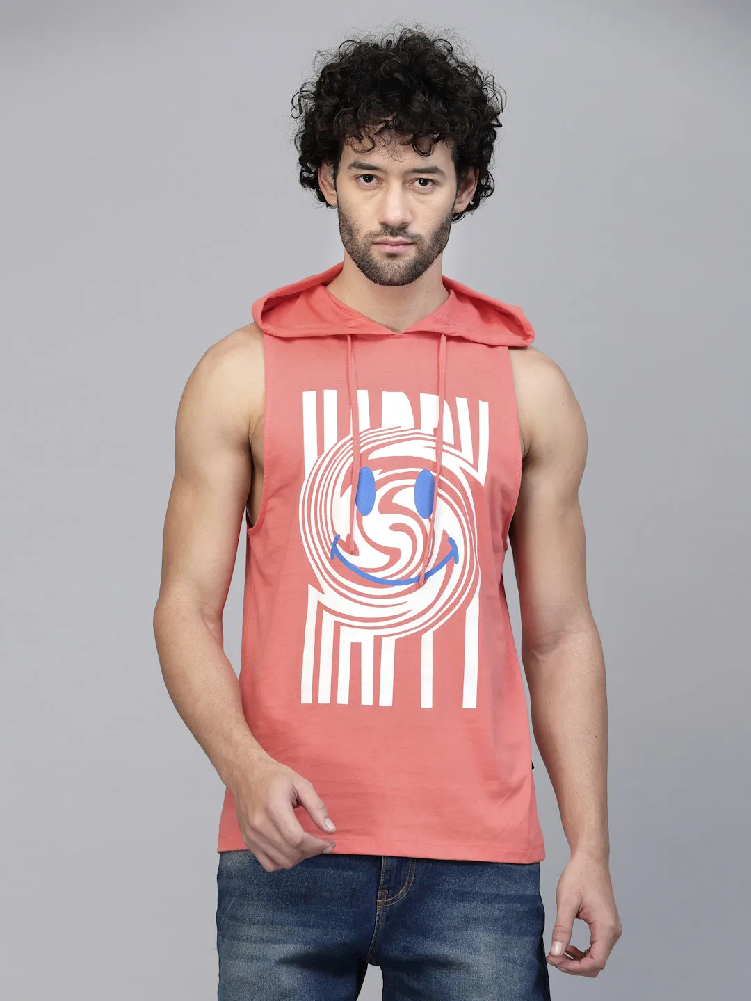 Quirky Print Cotton Jersey Hooded Vest T-Shirt