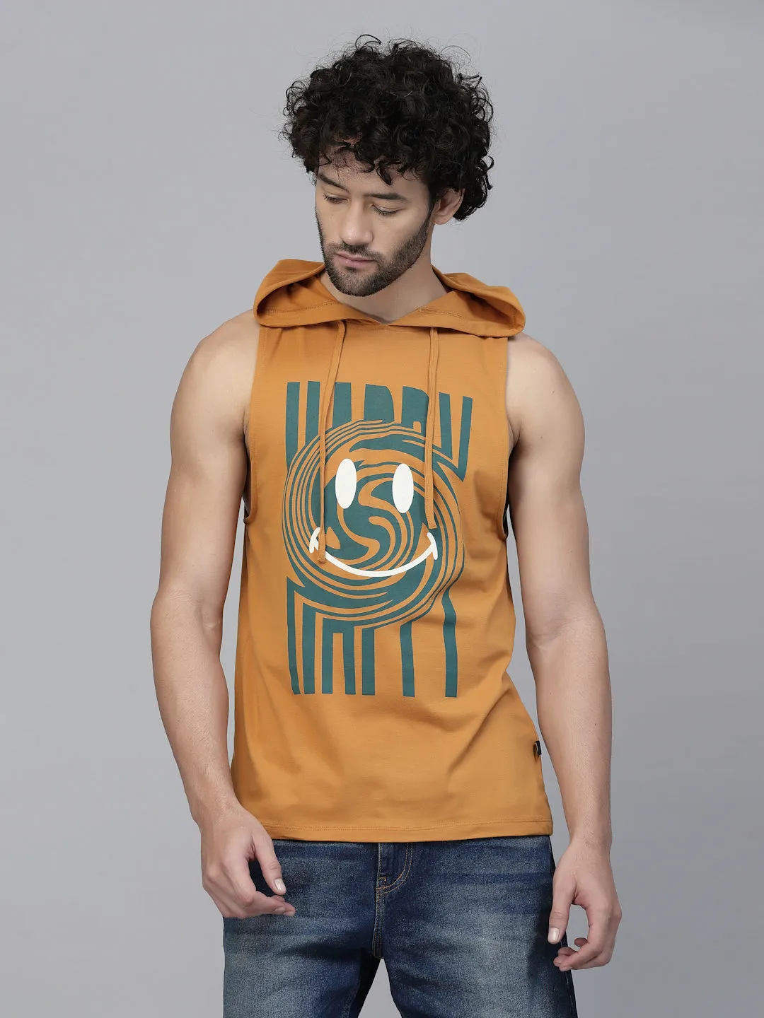 Quirky Print Cotton Jersey Hooded Vest T-Shirt