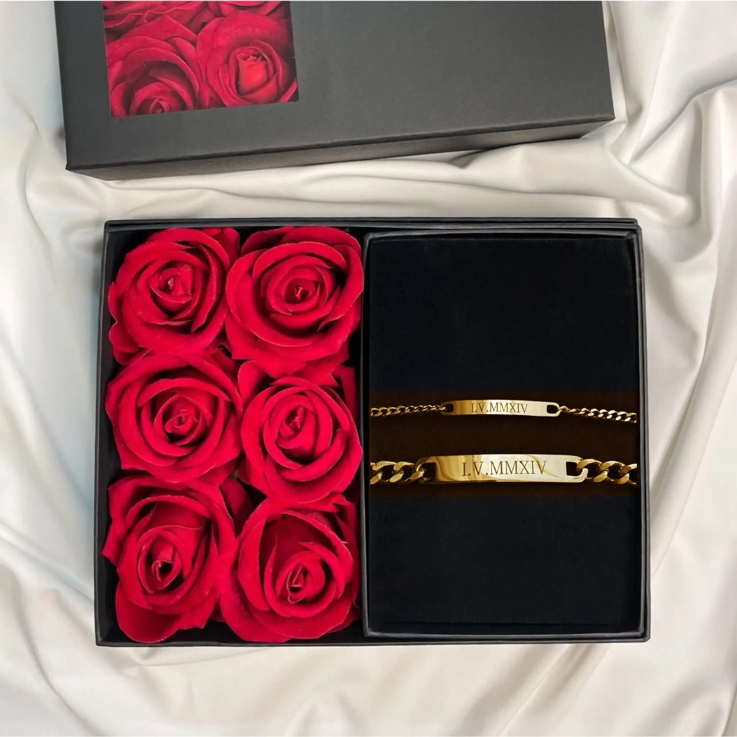 Rose Box   Engraved Couples Bracelets