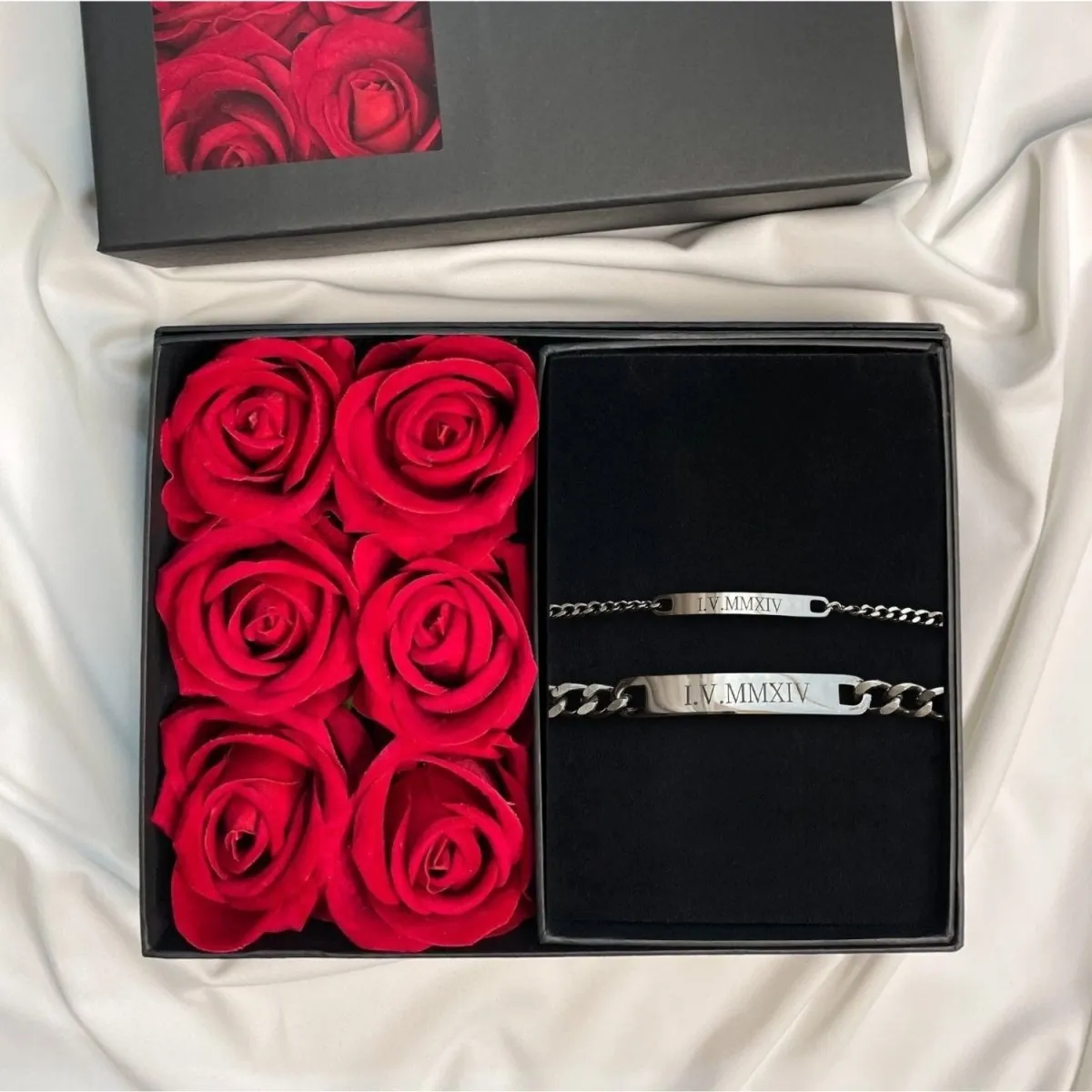 Rose Box   Engraved Couples Bracelets