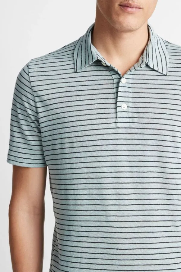 Striped Linen Short Sleeve Polo Shirt