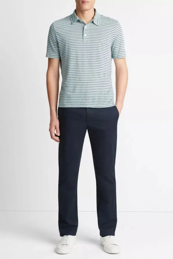 Striped Linen Short Sleeve Polo Shirt