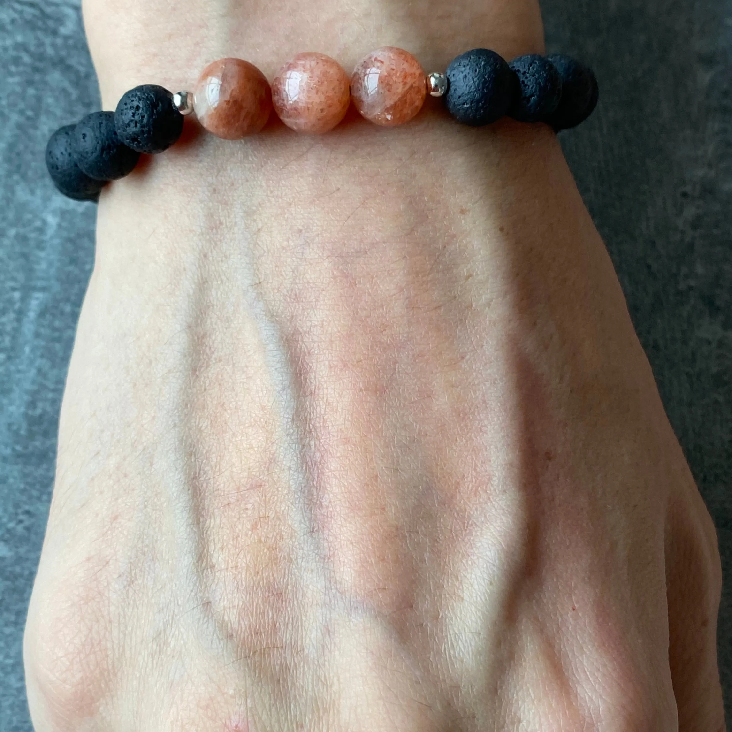 Sunstone & Lava Stone Men Bracelet