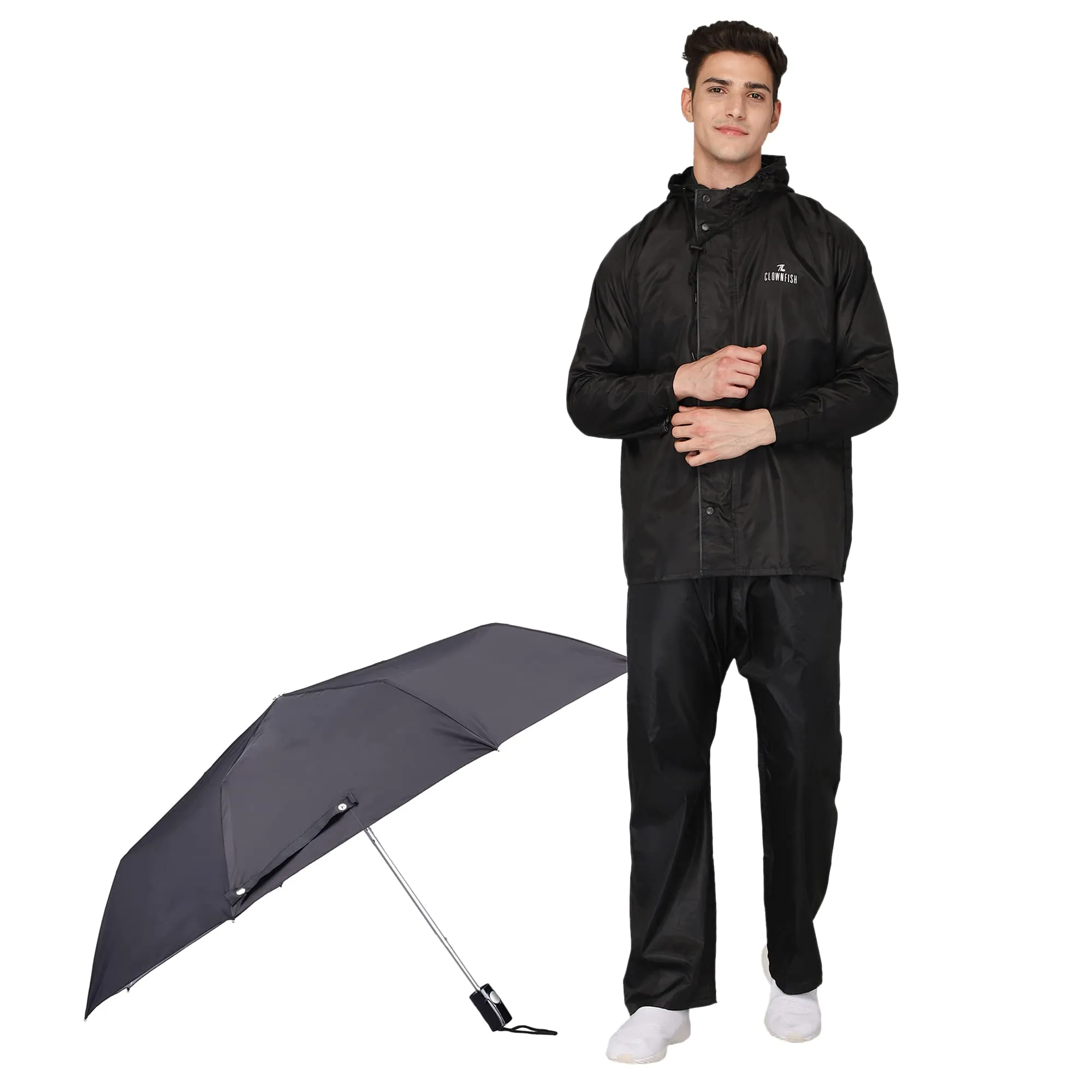 THE CLOWNFISH Combo Of Rain Coat for Men Waterproof Polyester (Black 2XL) Umbrella Savior Series 3 Fold Waterproof Polyester (Black)