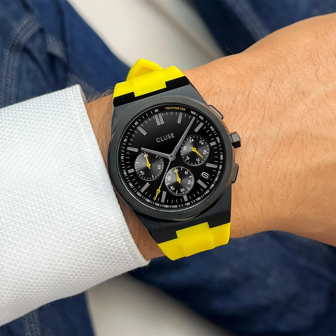 Vigoureux Chrono Watch Silicone Yellow, Black Colour