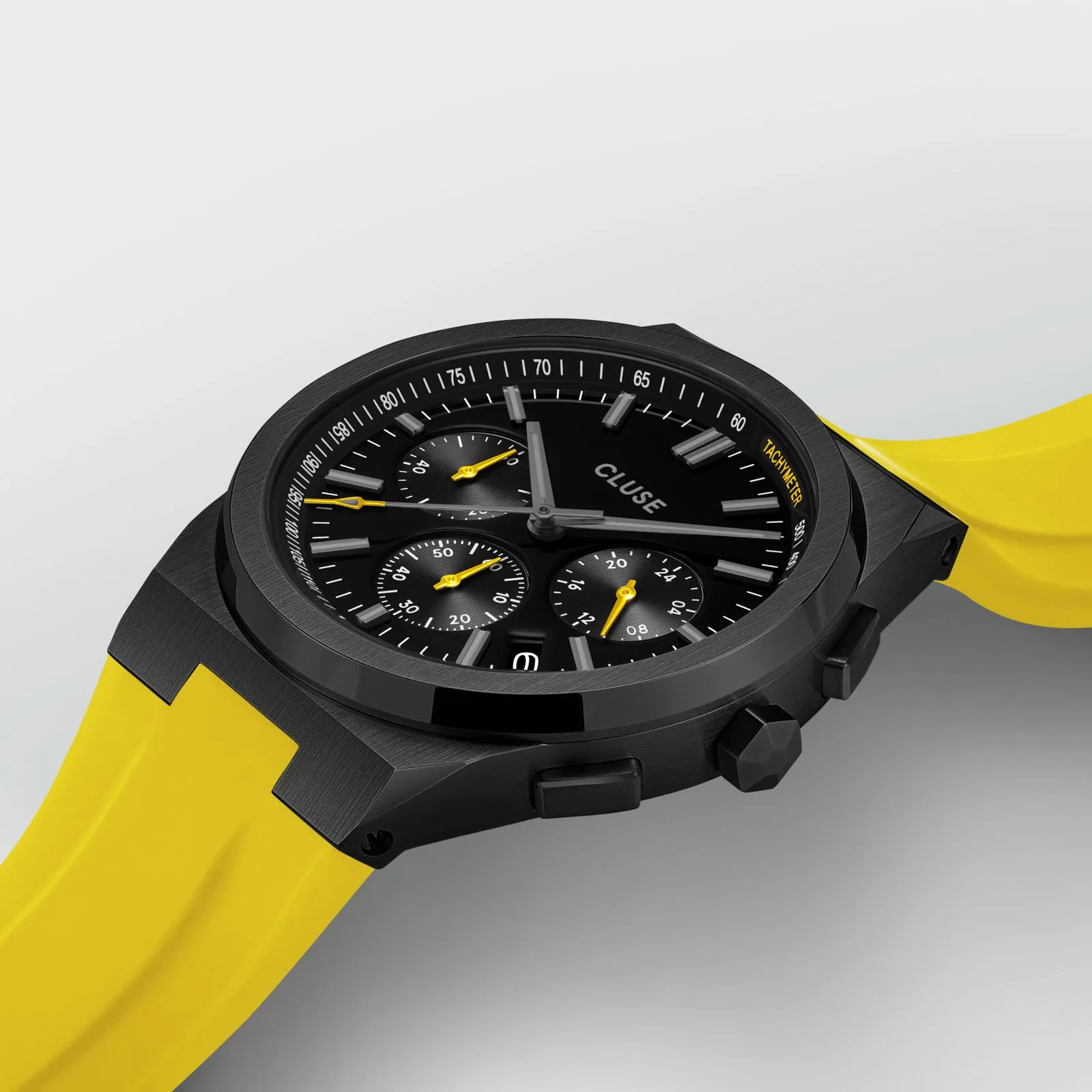 Vigoureux Chrono Watch Silicone Yellow, Black Colour