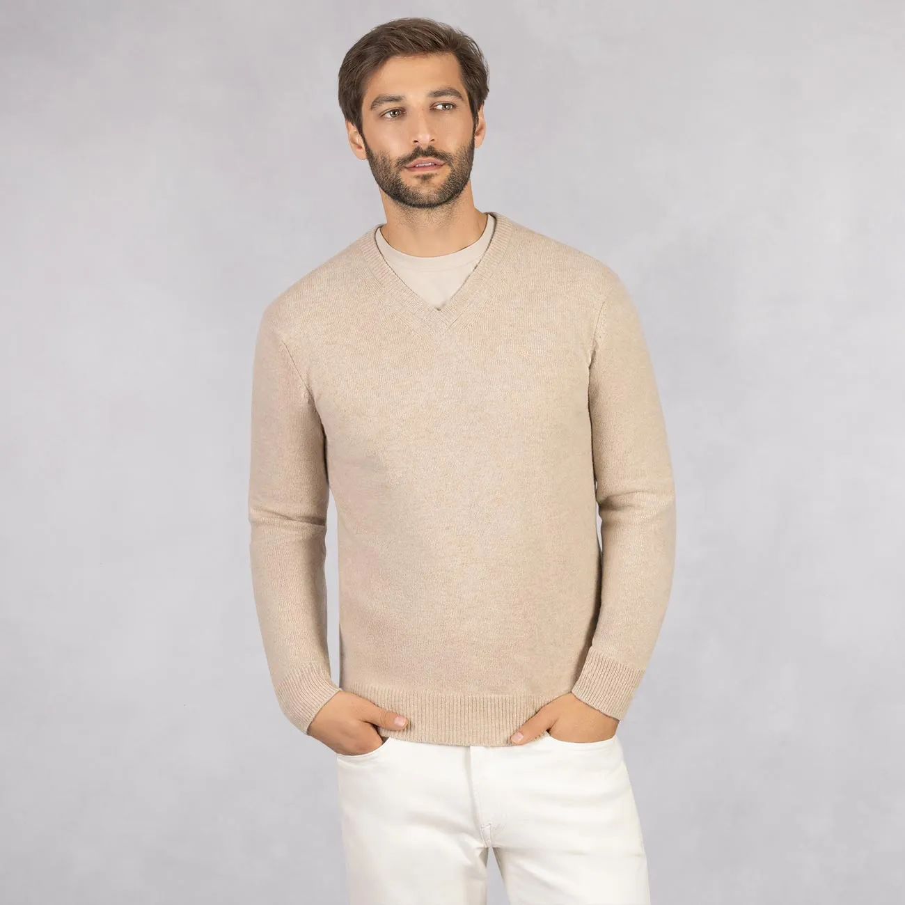 Wool Pullover V Neck Men